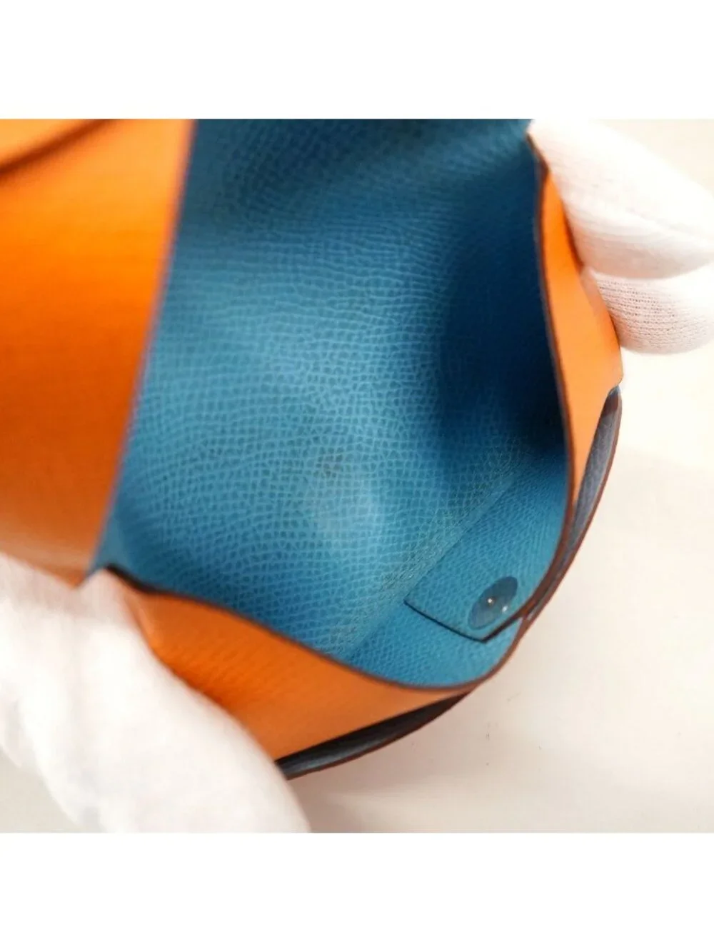 Hermes Coin Case Calvi Verso Veau Epsom Orange Minyan Celeste Silver